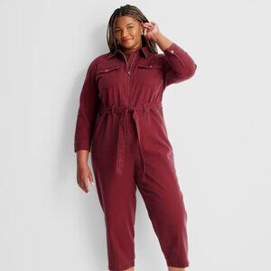 Women's Long Sleeve Zipper Jumpsuit - Future Collective Burgundy